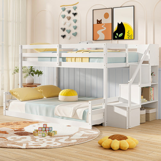 Solid Wood Twin Over Full Low Bunk Bed, White Bunk Bed Frame White at Gallery Canada