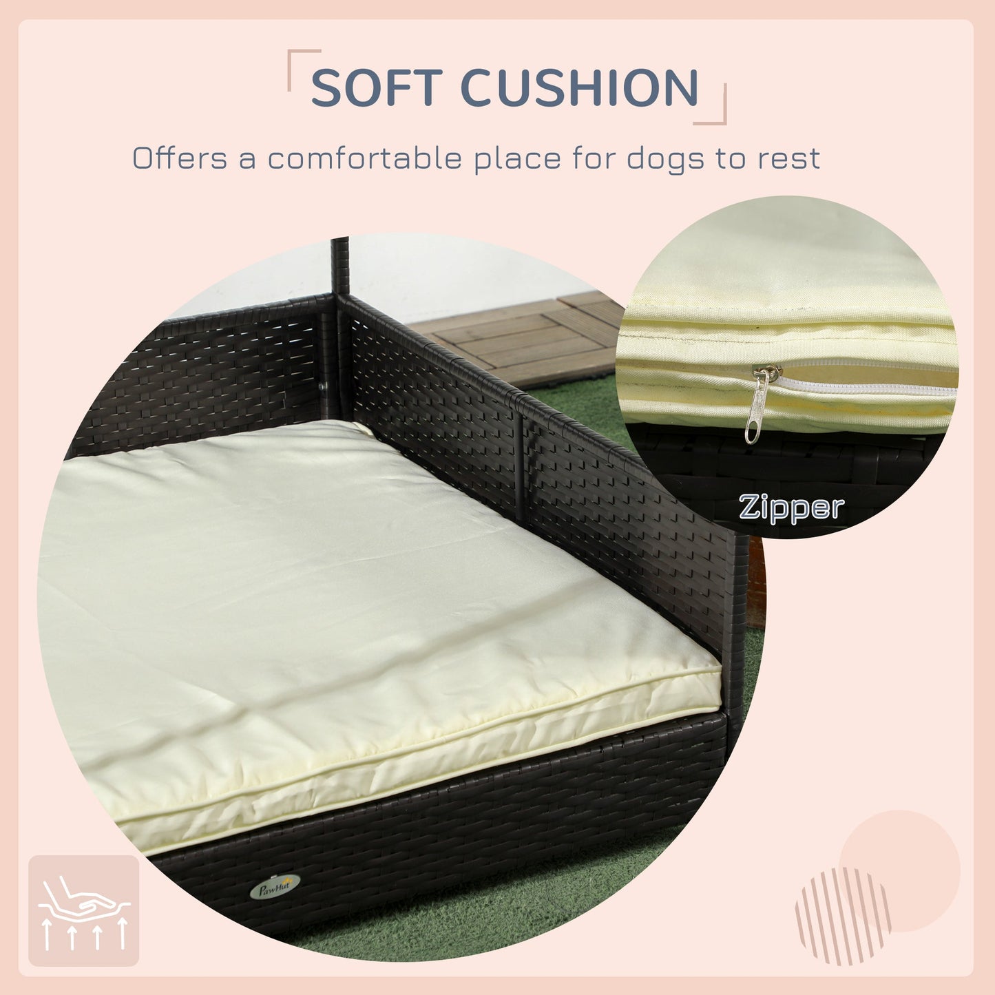 Outdoor Dog House Wicker Dog Bed with Soft Cushion Washable Cover, for Medium Large Dogs Indoor Outdoor, Cream White at Gallery Canada