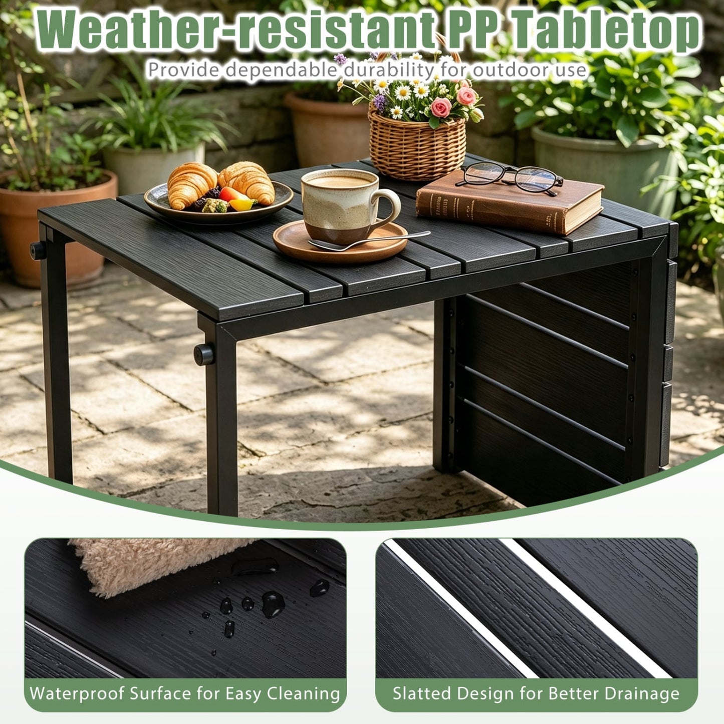 Table d'appoint en forme de C, plateau en bois-plastique, noir