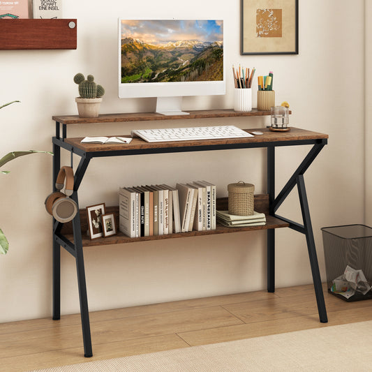 Computer Desk With Monitor Stand, Storage Shelf, Rustic Brown Computer Desks Rustic Brown at Gallery Canada