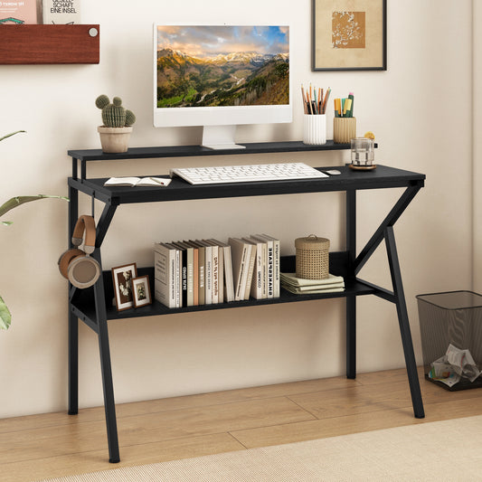 Computer Desk With Monitor Stand, Storage Shelf, Black Computer Desks Black at Gallery Canada