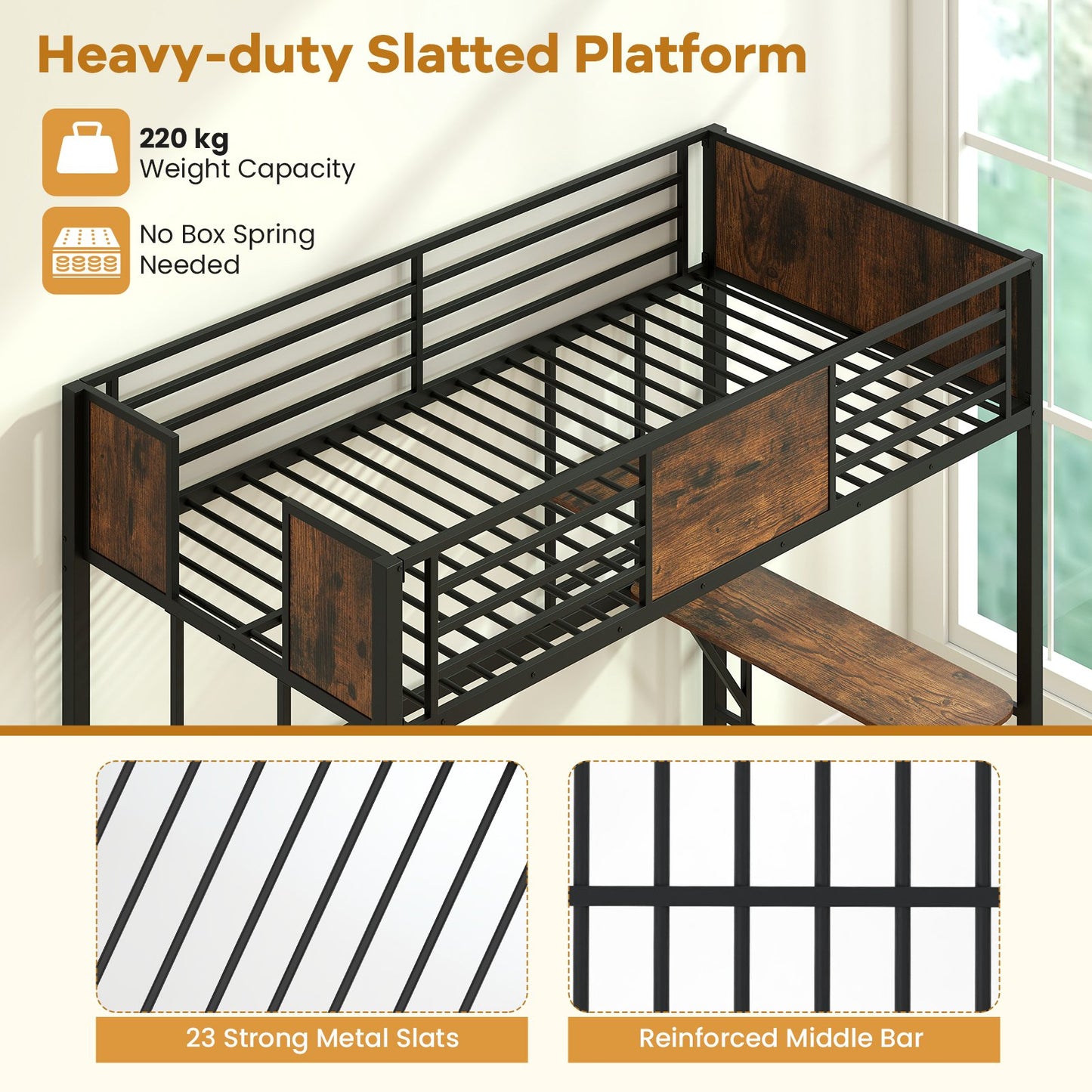 Twin Loft Bed With Safety Guardrail, Ladder, Coffee Simple Bed Frame at Gallery Canada