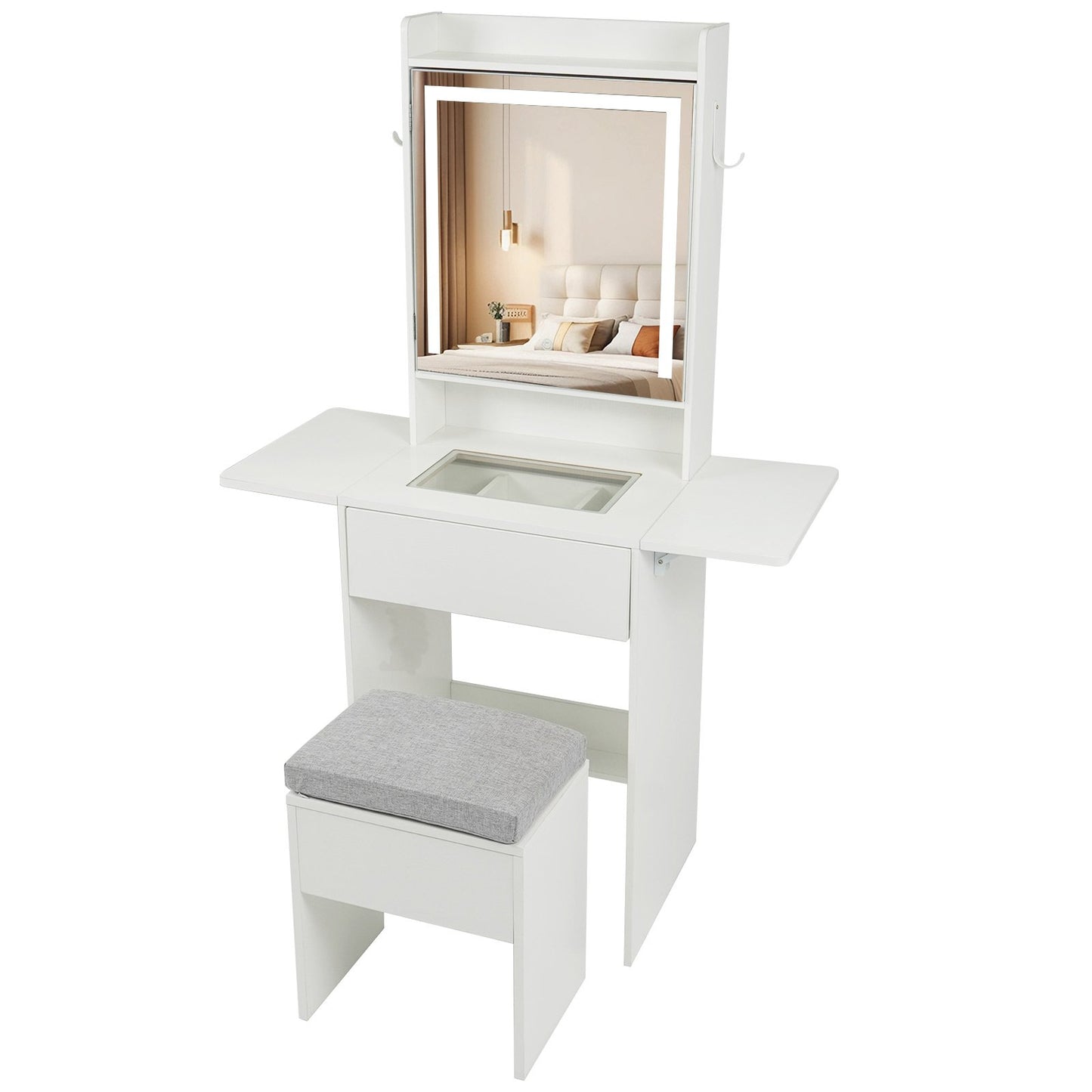 Space-saving Vanity Desk with Mirror and Lights for Bedroom, White Makeup Vanities White at Gallery Canada
