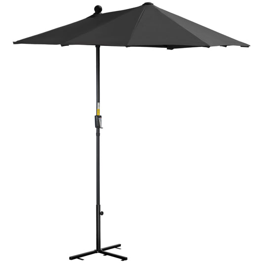 6.6 x 6ft Half Patio Umbrella Outdoor Parasol with Double-Sided Canopy, Crank Handle, Base for Garden, Balcony, Black - Gallery Canada