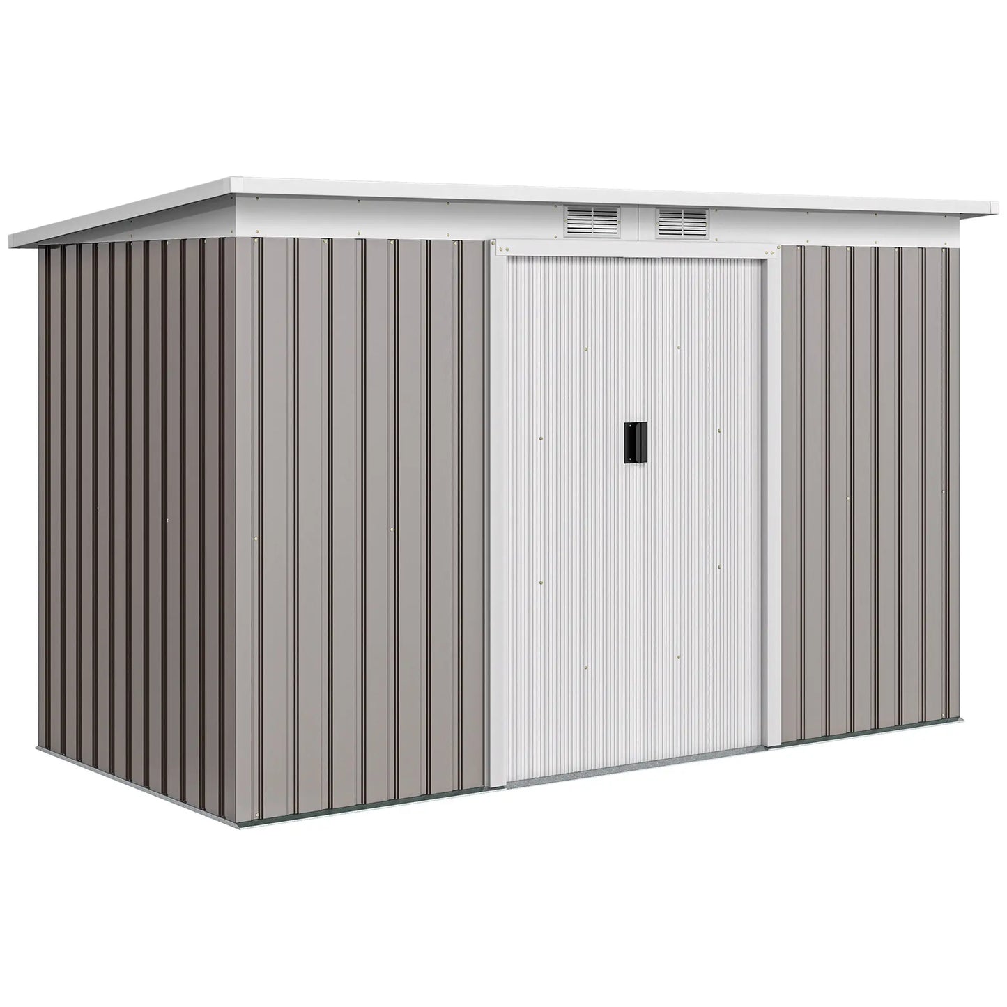 9' x 4' Abri de stockage en métal, Kit de fondation, Ventilation, Gris clair