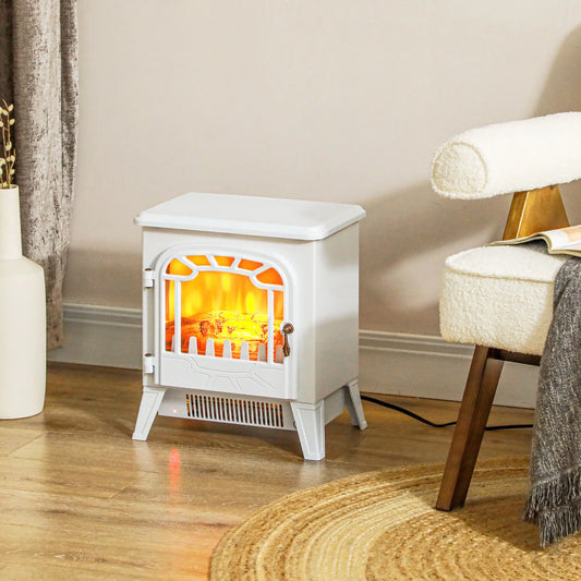 Freestanding Electric Fireplace Heater, Overheat Protection, Realistic Flame, 750W/1500W, White Electric Fireplaces White at Gallery Canada