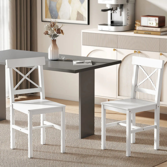Wooden Dining Chairs Set of 2, Cross Back, White Dining Chairs White at Gallery Canada
