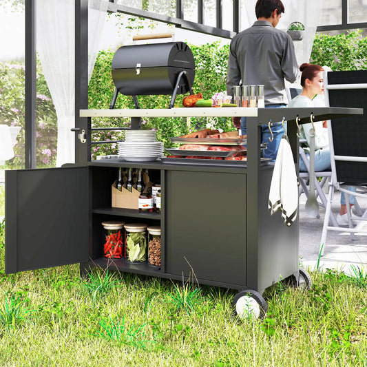 Outdoor Grill Cart With Foldable Side Table, Stainless Steel Tabletop, Pizza Oven Stand Outdoor Grill Carts Silver, Black at Gallery Canada