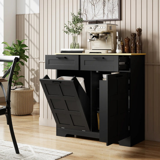 7 Gallon Tilt Out Garbage Cabinet, Kitchen Island, Black Bar Cabinets Black, Natural at Gallery Canada