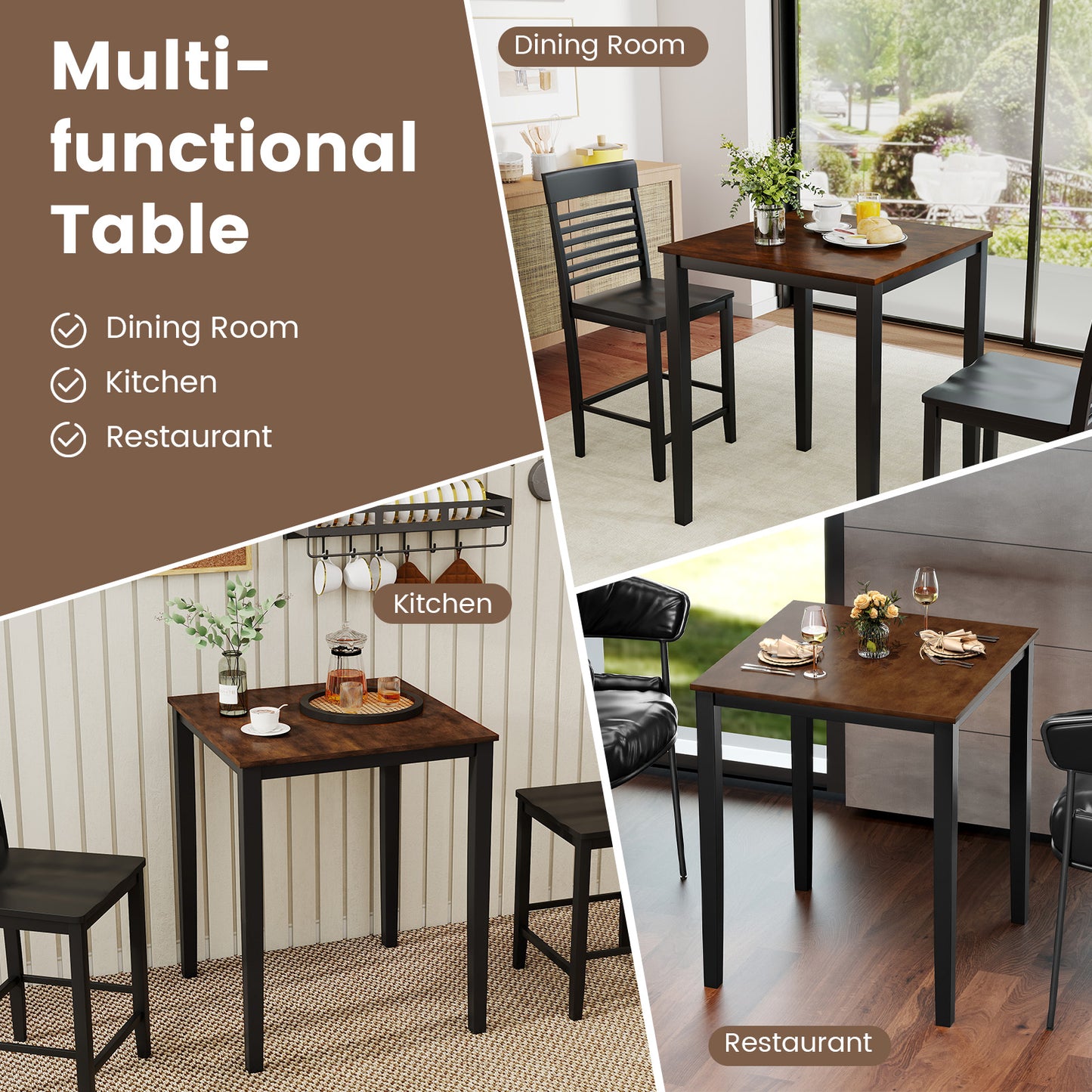 Square Dining Table with Solid Wood Frame for 4-Person, Black Dining Tables at Gallery Canada