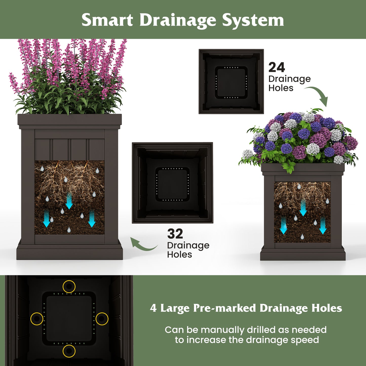 Square Plastic Planters, Set Of 2, Small, Brown Raised Garden Beds at Gallery Canada