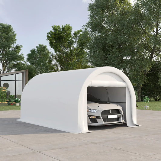 10' x 16' Heavy Duty Carport Tent, PE Cover, White Car Shelters White at Gallery Canada