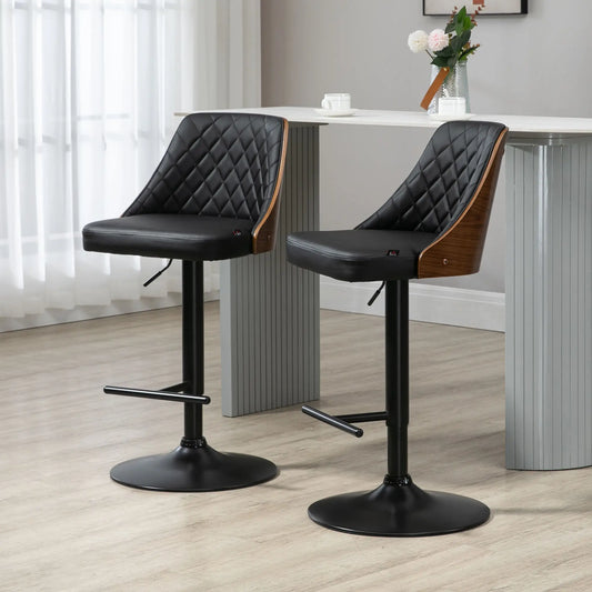 Modern PU Leather Bar Stools, Set of 2, Swivel, Adjustable Height, Black Bar Stools Coffee, Black at Gallery Canada