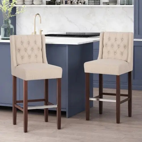 Modern Minimalist Counter Stool, 19" L x 23.5" W x 44.5" H, Beige Bar Stools Beige at Gallery Canada