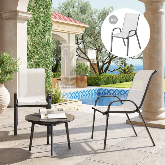 Set of 2 Outdoor Dining Chairs, Stackable, High Back, Light Grey Patio Chairs Light Grey at Gallery Canada