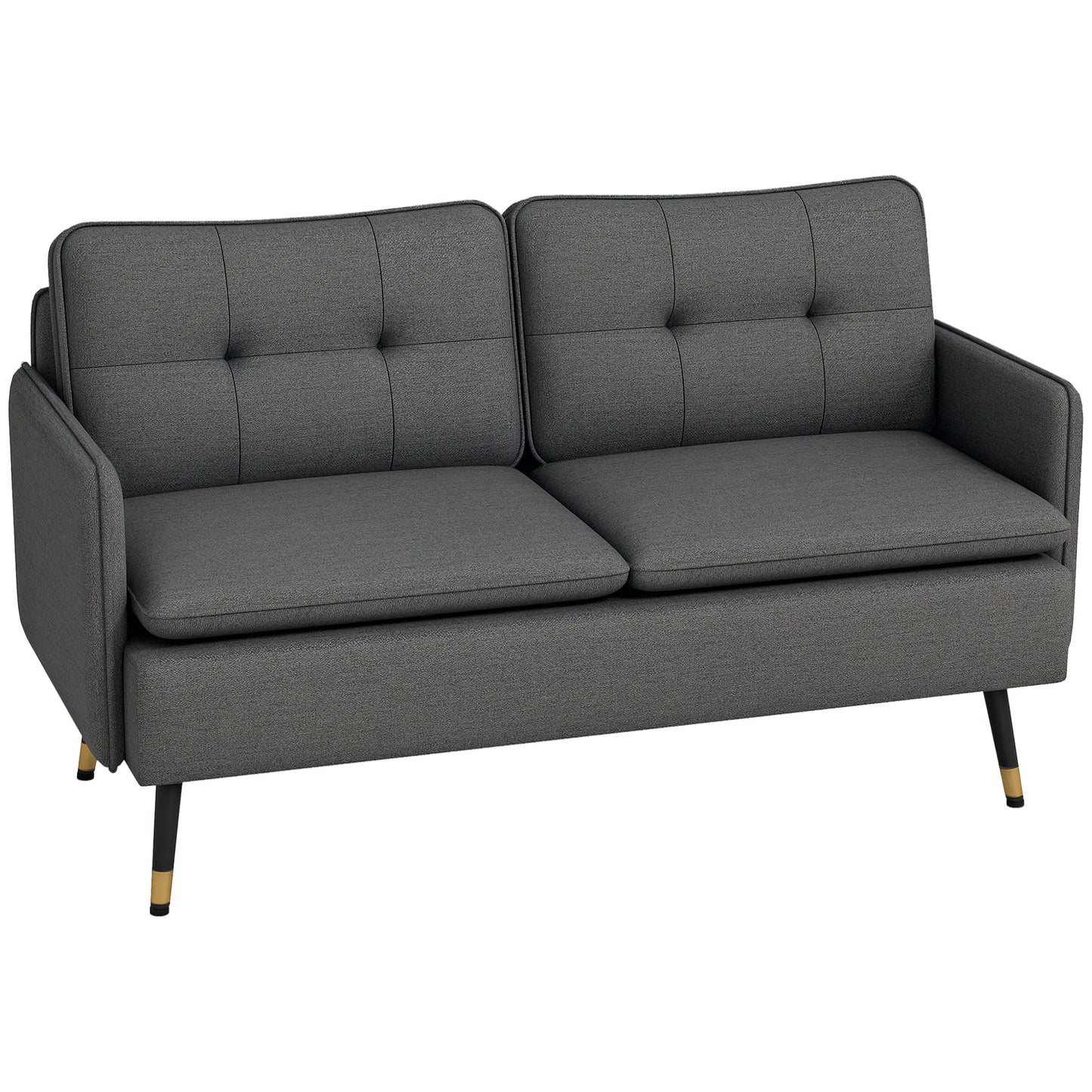 Modern 55" Loveseat, Fabric Sofa, Button Tufted Back, Steel Legs, Dark Grey 2-Seater Sofas at Gallery Canada