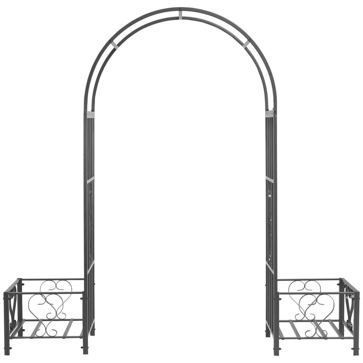 7FT Metal Garden Arch with 2 Planter Boxes, Outdoor Walkway Arbor, Dark Grey Garden Arches at Gallery Canada