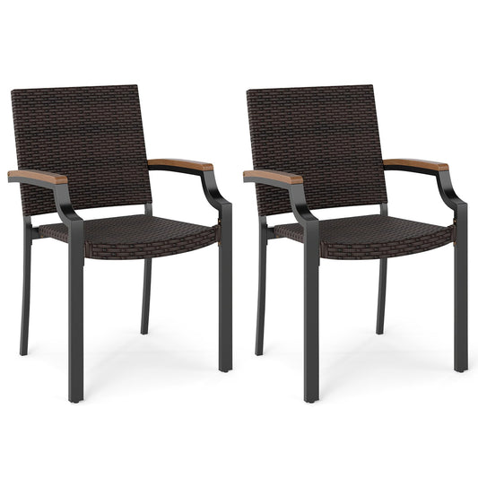 Stacking Wicker Chairs Set of 2 Patio Rattan Dining Chairs with Acacia Wood Armrests Patio Dining Chairs Options at Gallery Canada