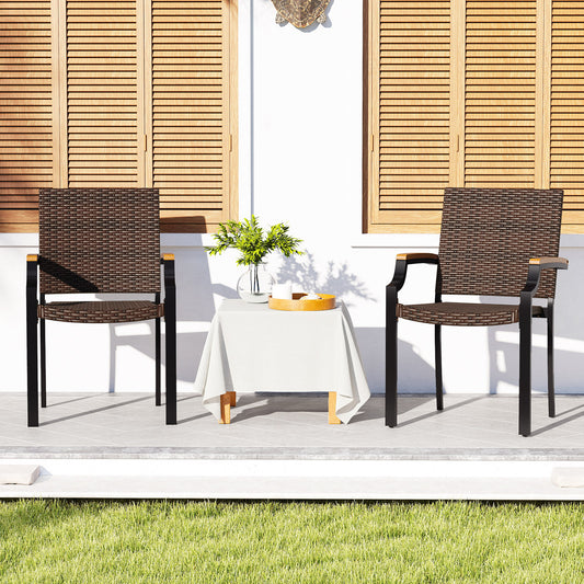 Stacking Wicker Chairs, Set Of 2, Patio Rattan Dining Chairs, Acacia Wood Armrests Patio Dining Chairs Options at Gallery Canada