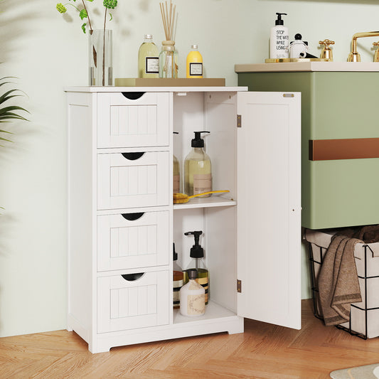 Standing Indoor Wooden Cabinet with 4 Drawers, White Floor Cabinets White at Gallery Canada