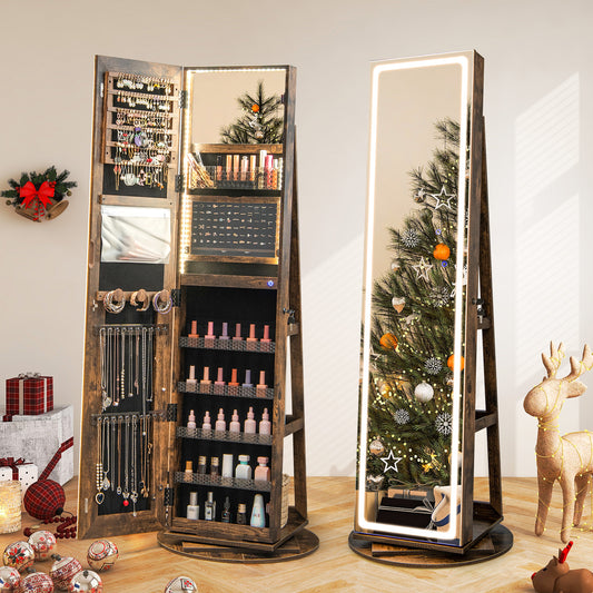 Standing Jewelry Cabinet With Adjustable LED Lights, Coffee Jewelry Armoires Coffee at Gallery Canada