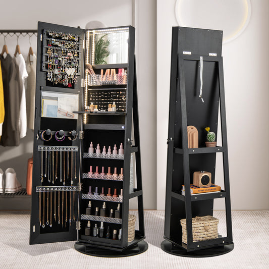 Standing Jewelry Cabinet, Adjustable LED Lights, Black Jewelry Armoires Black at Gallery Canada