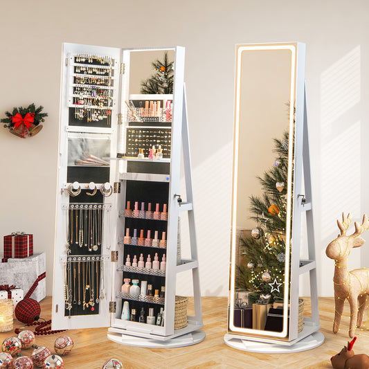 Standing Jewelry Cabinet With Adjustable LED Lights, White Jewelry Armoires White at Gallery Canada