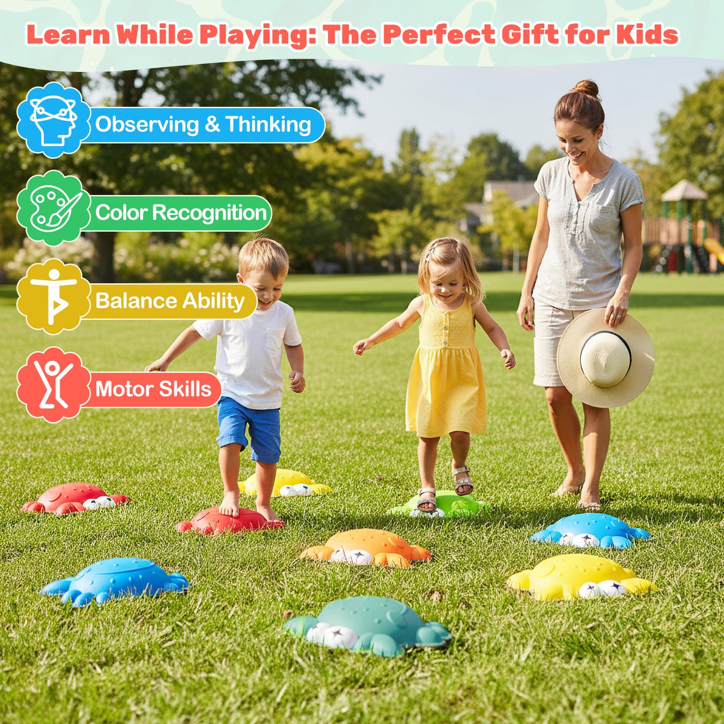 Stepping Stones for Kids 9 Pieces Non-Slip Toddler Stepping Stones Balance Sensory Toys, Multicolor Lawn Games at Gallery Canada