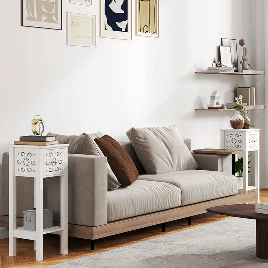 Nightstand Set of 2, Drawer and Open Shelf, White Side Tables White at Gallery Canada