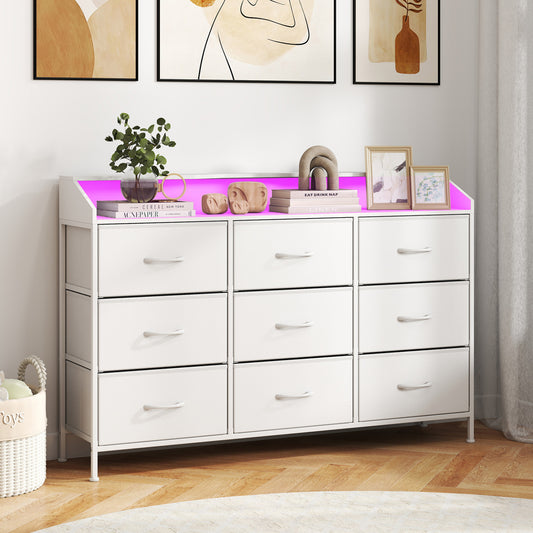 Storage Organizer with LED Lights, 9 Fabric Drawers, White Dressers & Chests White at Gallery Canada
