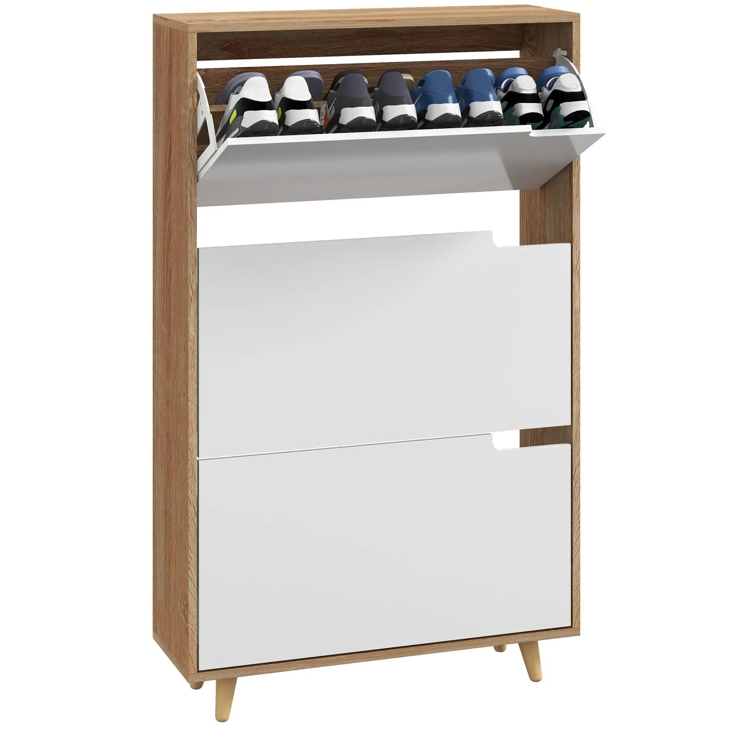 Slim Shoe Storage Cabinet, 3 Flip Drawers, Adjustable Shelves, 18-24 Pairs, White