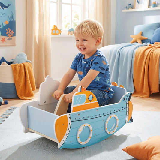 Submarine Wooden Climbing Toy with Rotating Propeller and Rocking Climber Climbers & Slides Blue at Gallery Canada