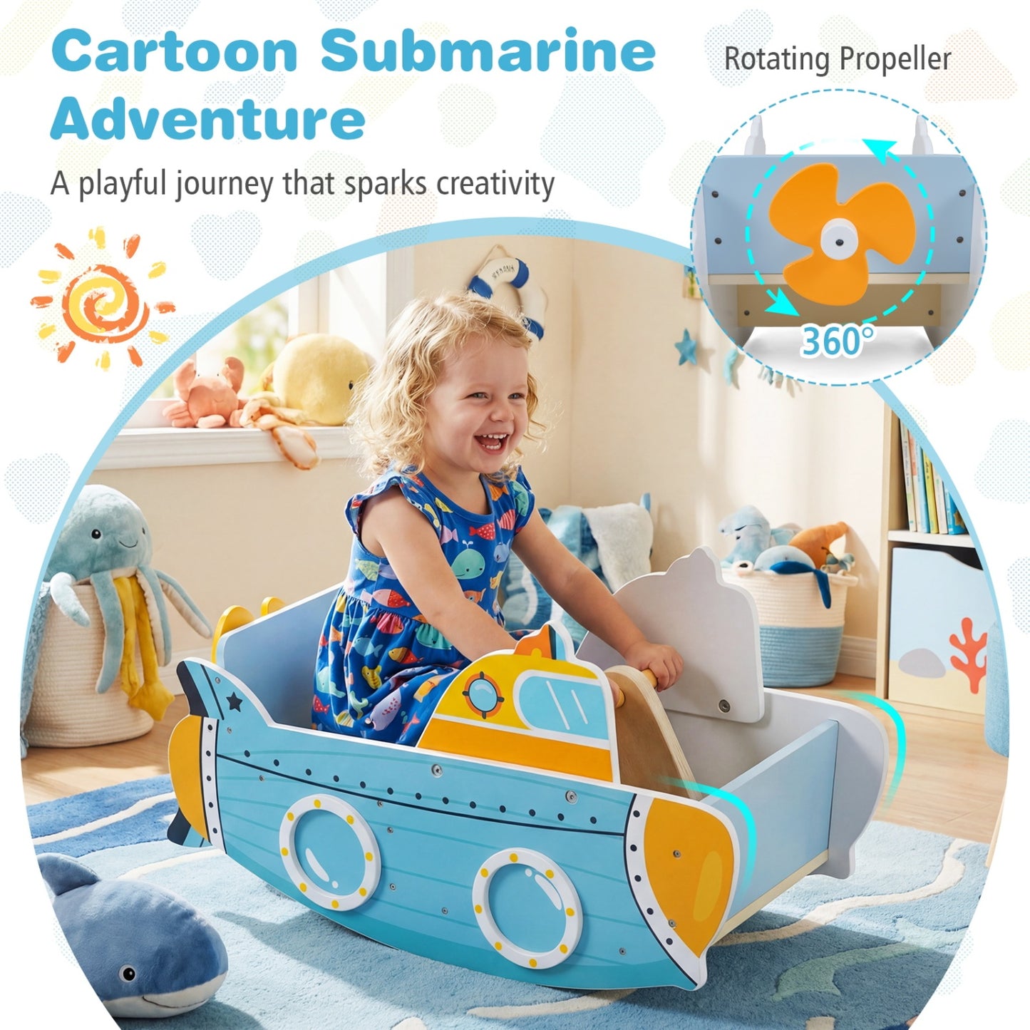 Submarine Wooden Climbing Toy with Rotating Propeller and Rocking Climber Climbers & Slides at Gallery Canada