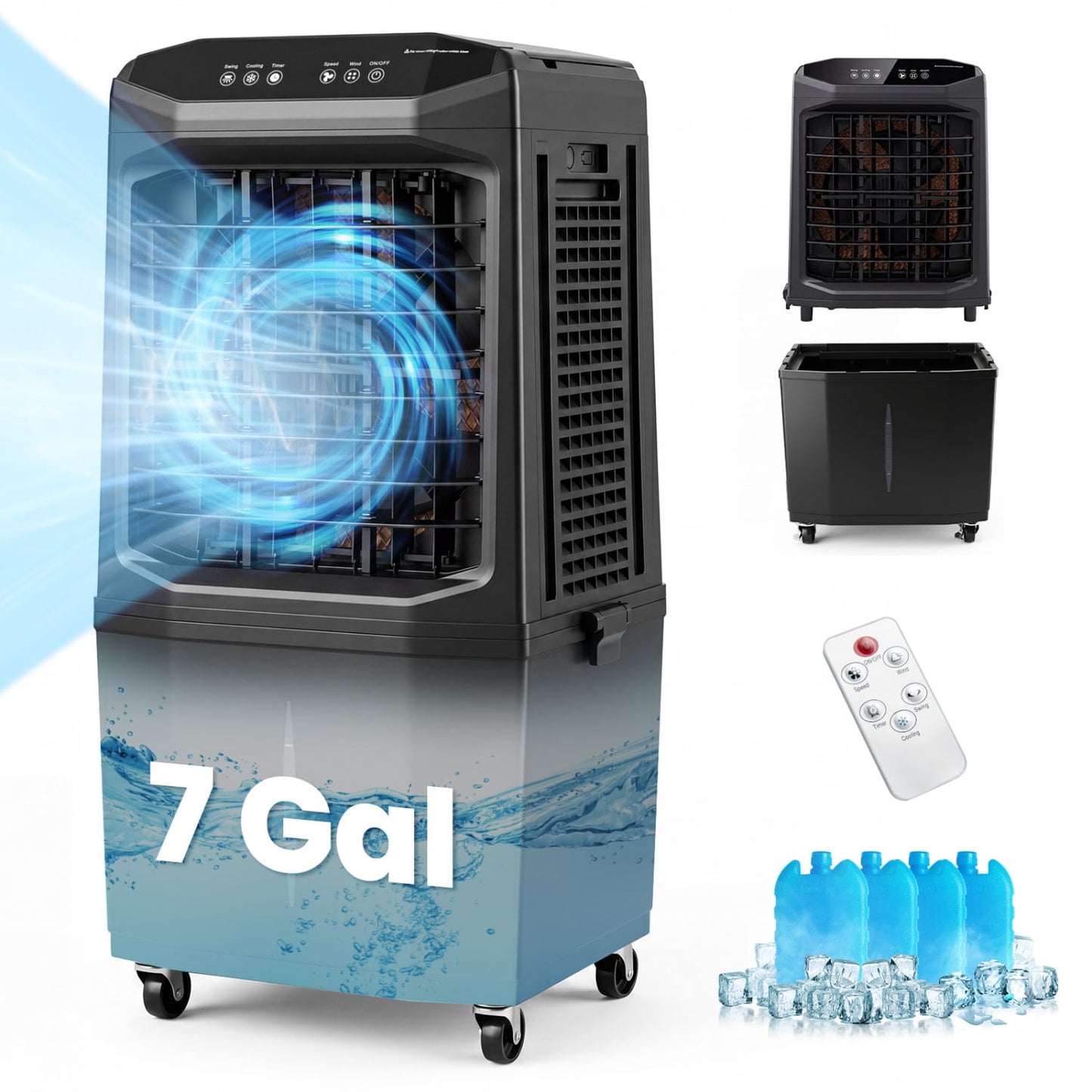Swamp Cooler 1800 CFM, Evaporative Air Cooler, 7 Gal Tank, Black Air Coolers Black at Gallery Canada