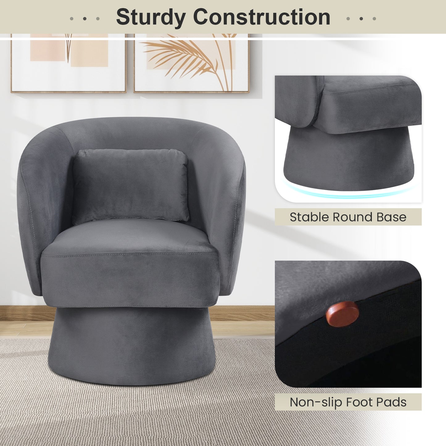 Swivel Accent Chair, Upholstered Barrel Chair, Gray Sofas & Loveseats at Gallery Canada