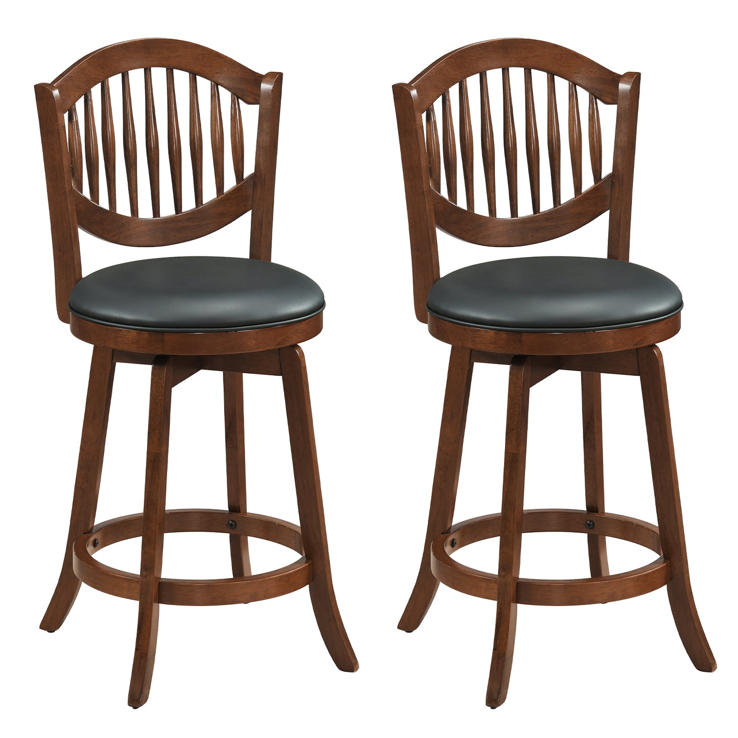 Swivel Bar Stools Set of 2 with Backrest and Wood Frame-25 Inches, Espresso