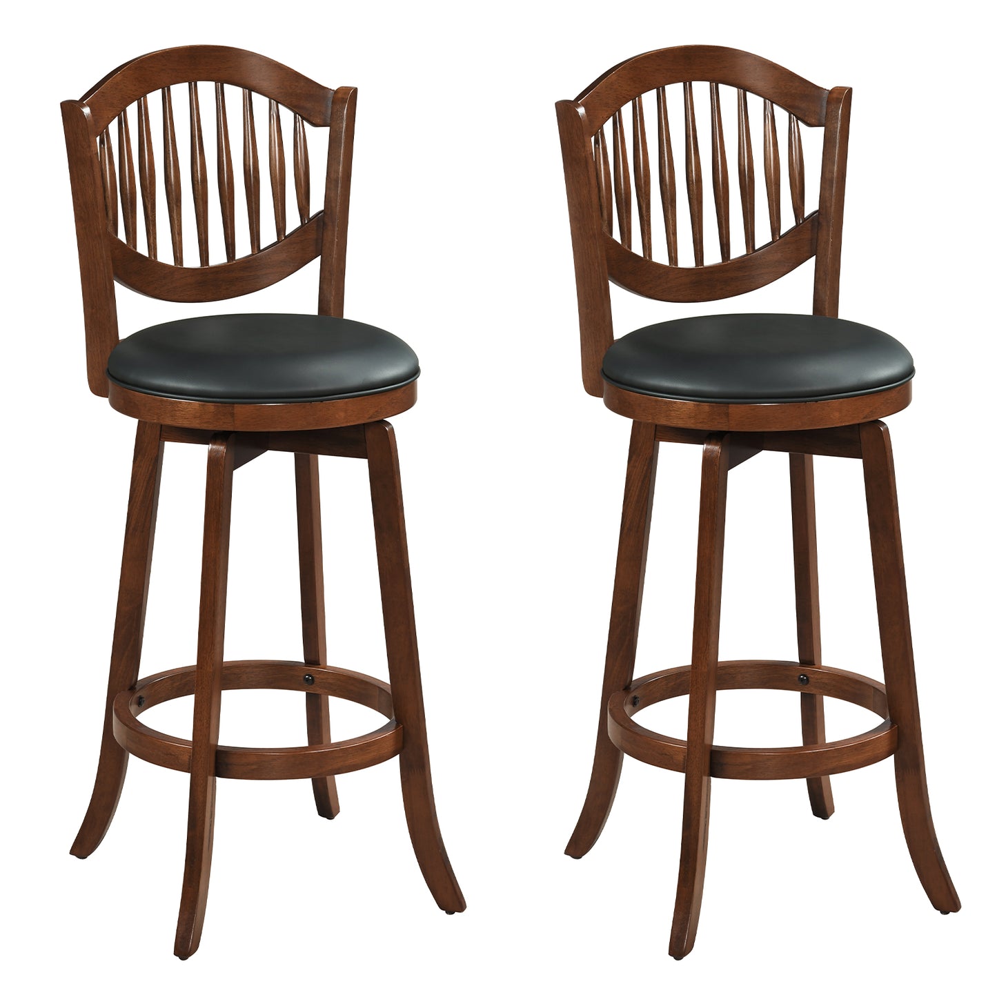 Swivel Bar Stools Set of 2 with Backrest and Wood Frame-30 Inches, Espresso