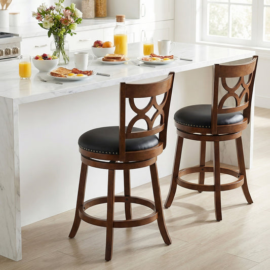 Swivel Bar Stools Set of 2 with High Backrest and Wood Frame-24 Inches, Espresso Bar Stools Espresso at Gallery Canada