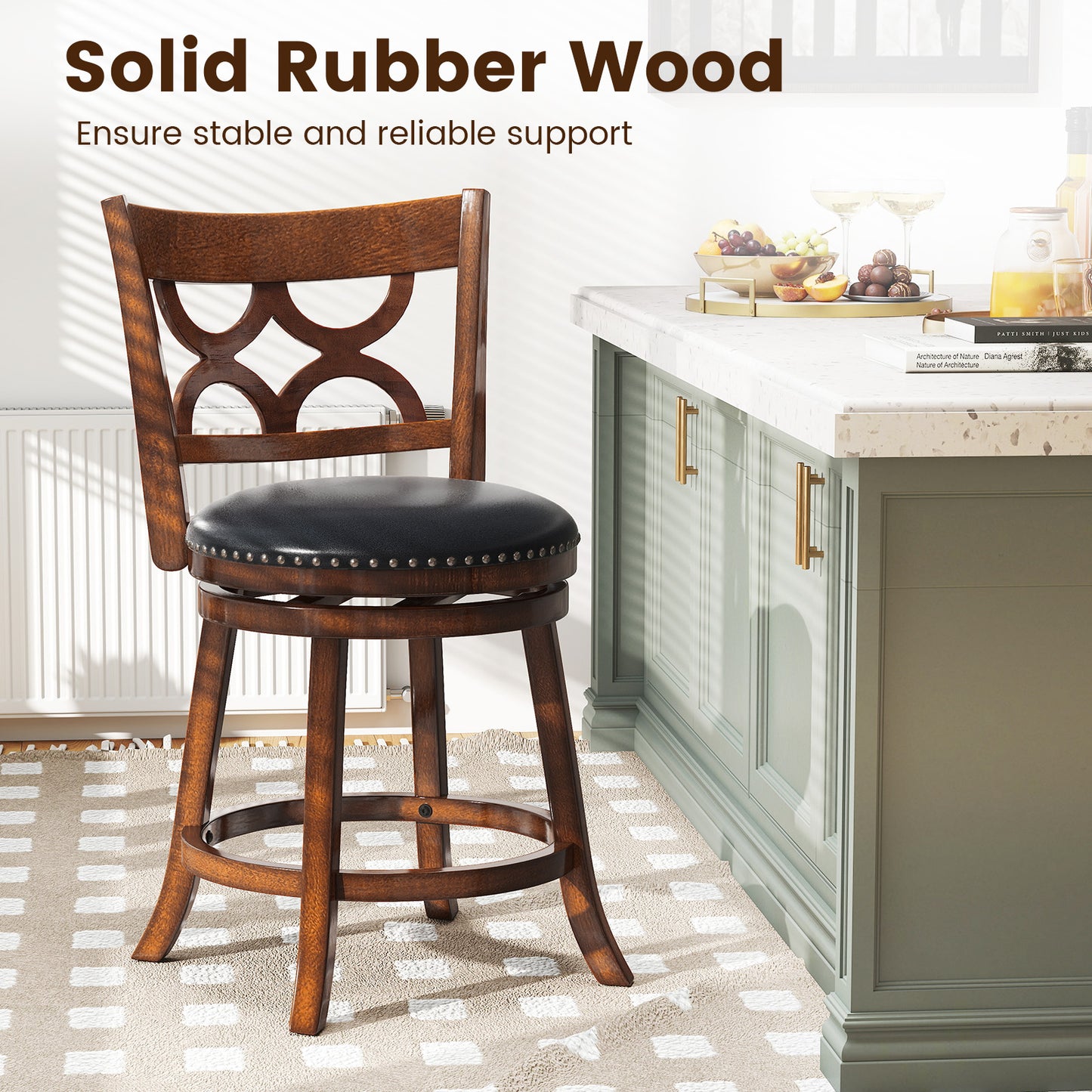 Swivel Bar Stools Set of 2 with High Backrest and Wood Frame-24 Inches, Espresso Bar Stools at Gallery Canada