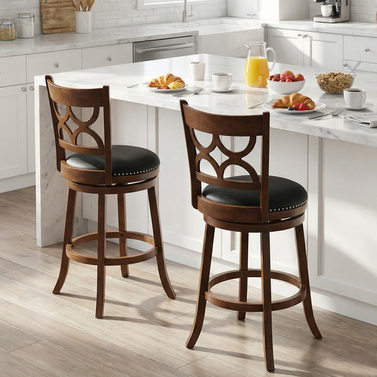 Swivel Bar Stools Set of 2 with High Backrest and Wood Frame-29 Inches, Espresso Bar Stools Espresso at Gallery Canada