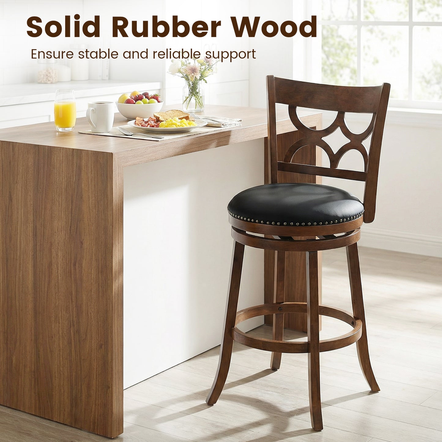 Swivel Bar Stools Set of 2 with High Backrest and Wood Frame-29 Inches, Espresso Bar Stools at Gallery Canada