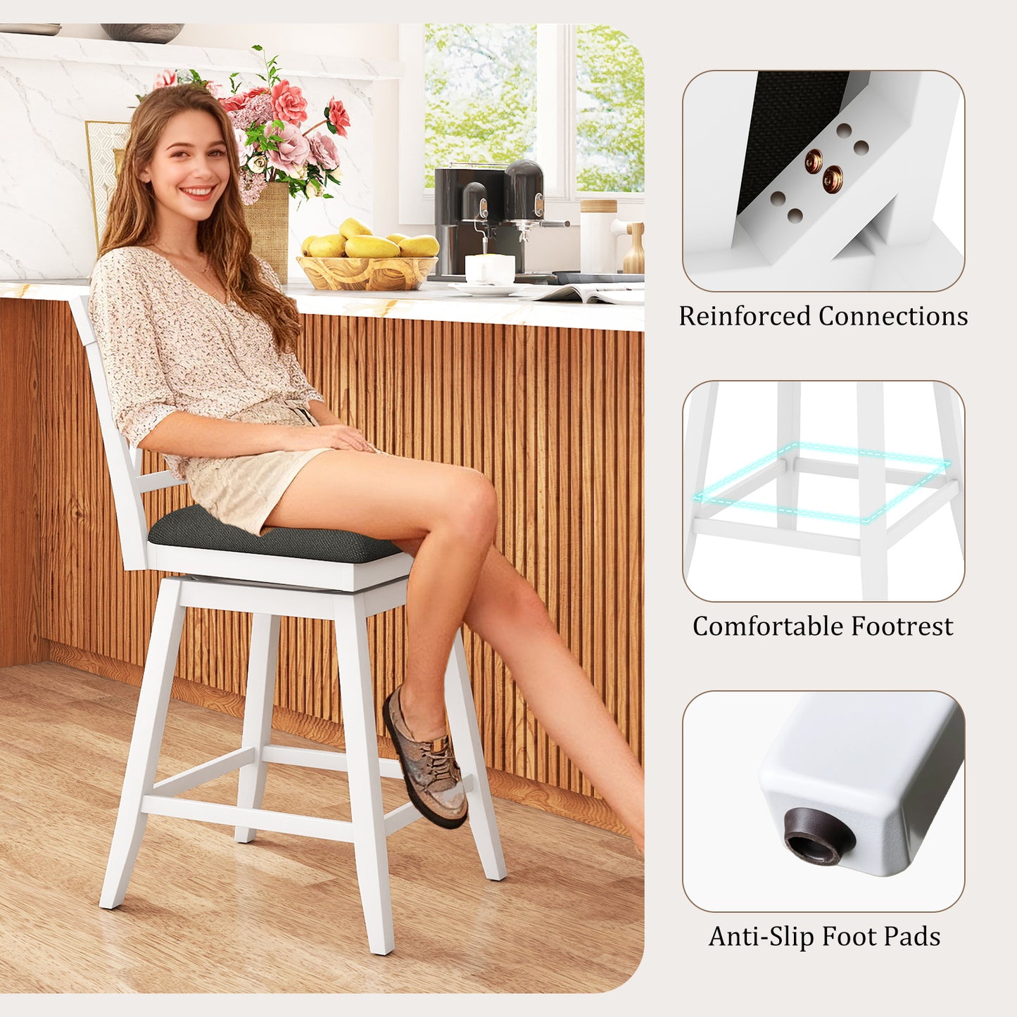 Swivel Bar Stools Set of 4 Counter Height Barstools with Backrest Upholstered Seat Cushion-24 inches Bar Stools at Gallery Canada