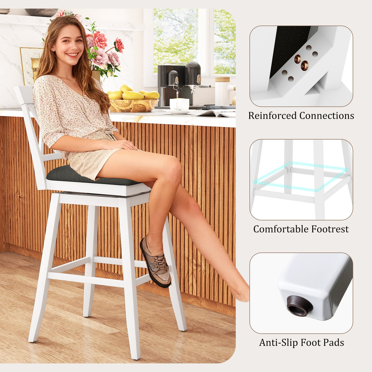 Swivel Bar Stools Set of 4 Counter Height Barstools with Backrest Upholstered Seat Cushion-29 Inches Bar Stools at Gallery Canada