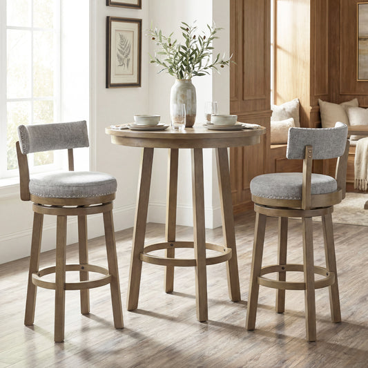 Swivel Bar Stools Set Of 2, 31.5 Inches, Linen Fabric Upholstered, Gray Bar Stools Gray at Gallery Canada