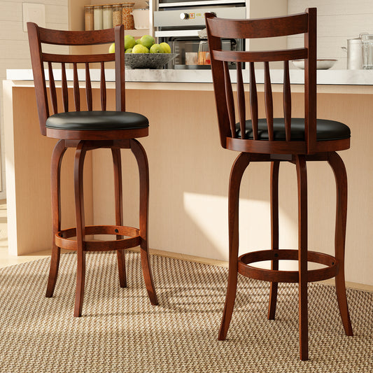 Swivel Bar Stools Set Of 2, 29 Inches, Faux Leather Upholstered, Black Bar Stools Black at Gallery Canada