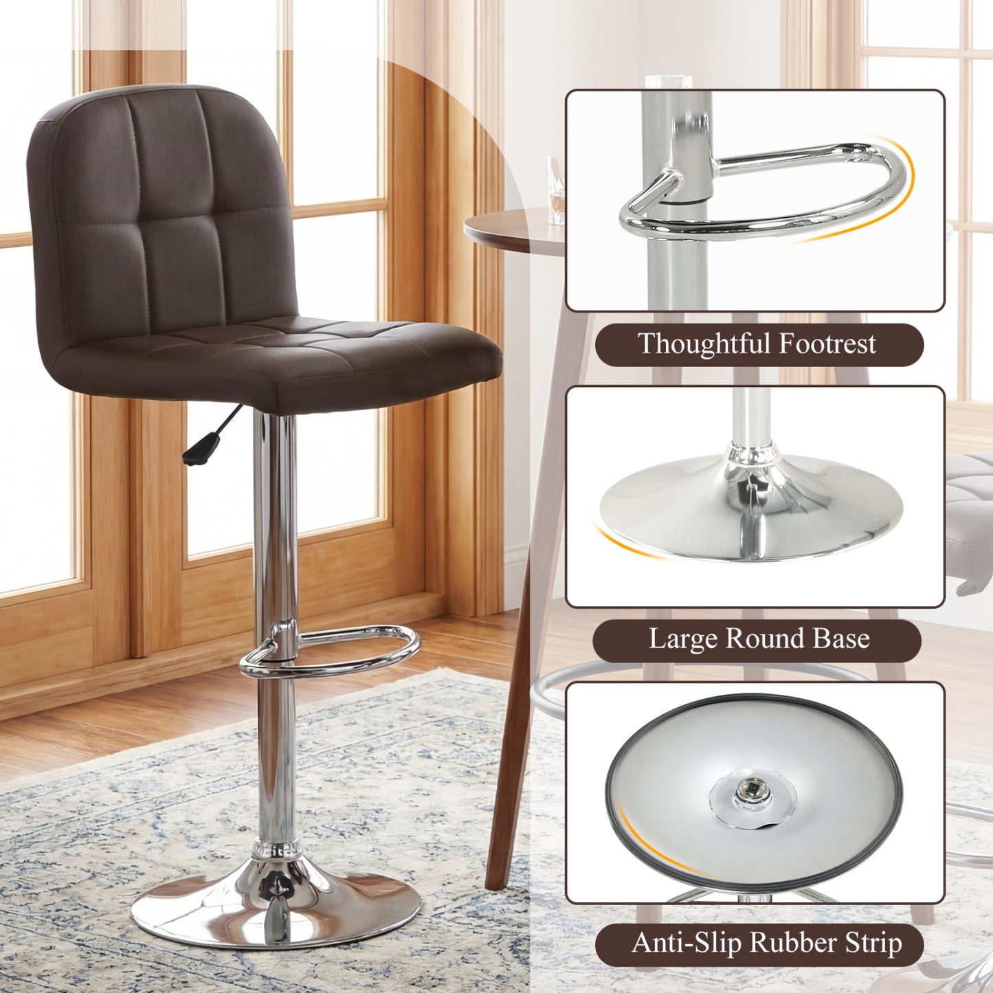 Swivel Bar Stools Set Of 2, With Footrests And Metal Base, Brown Bar Stools at Gallery Canada