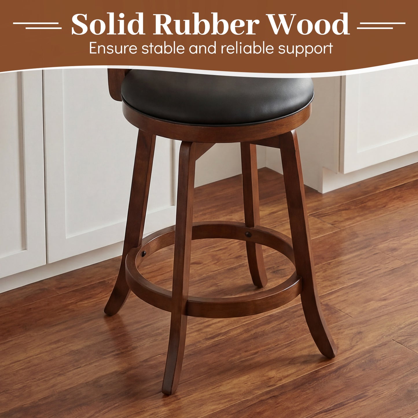 Swivel Bar Stool With Backrest, Wood Frame, 24 Inch Bar Stools at Gallery Canada