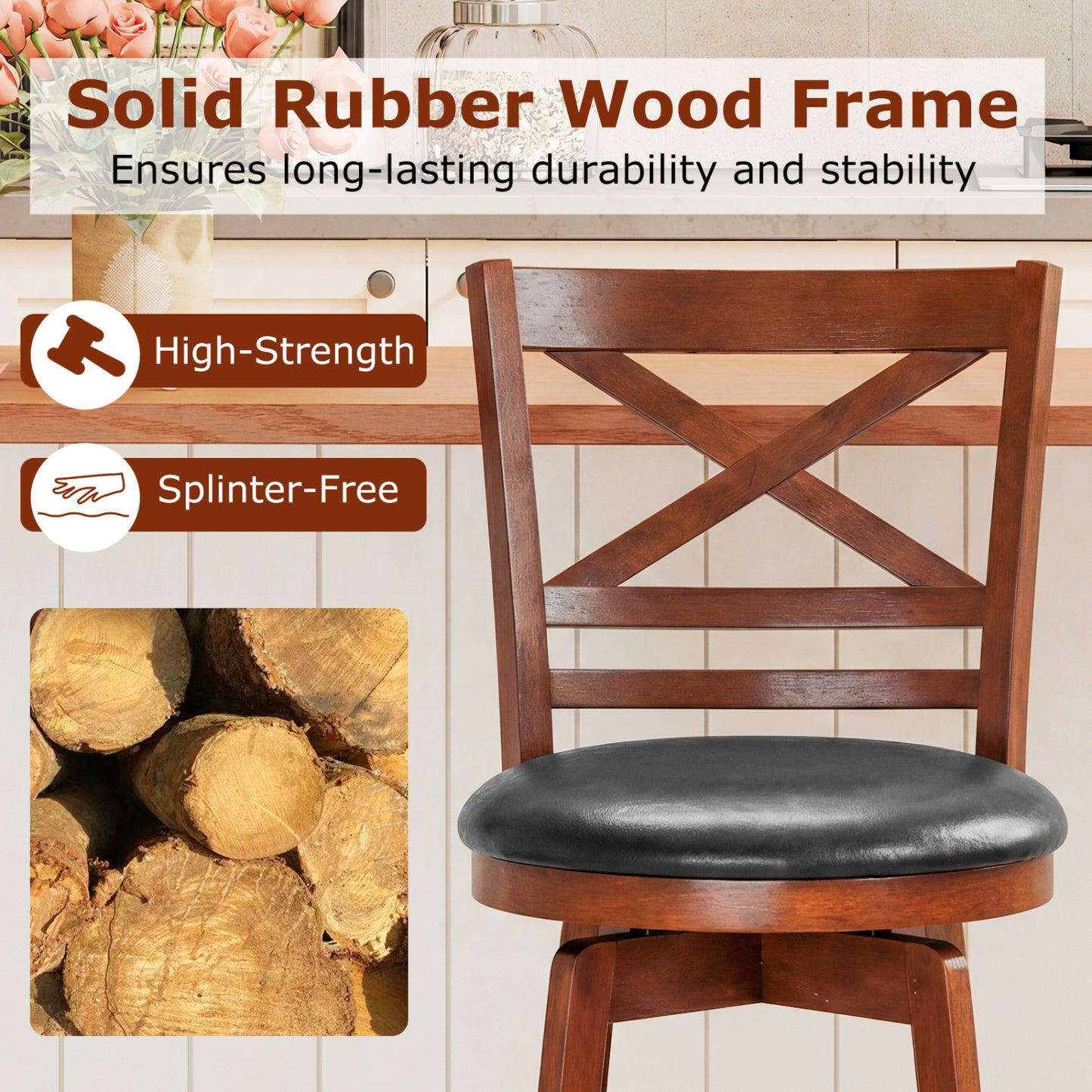 Swivel Barstools Set of 2 with Backrest and Footrest-24 Inches Bar Stools at Gallery Canada