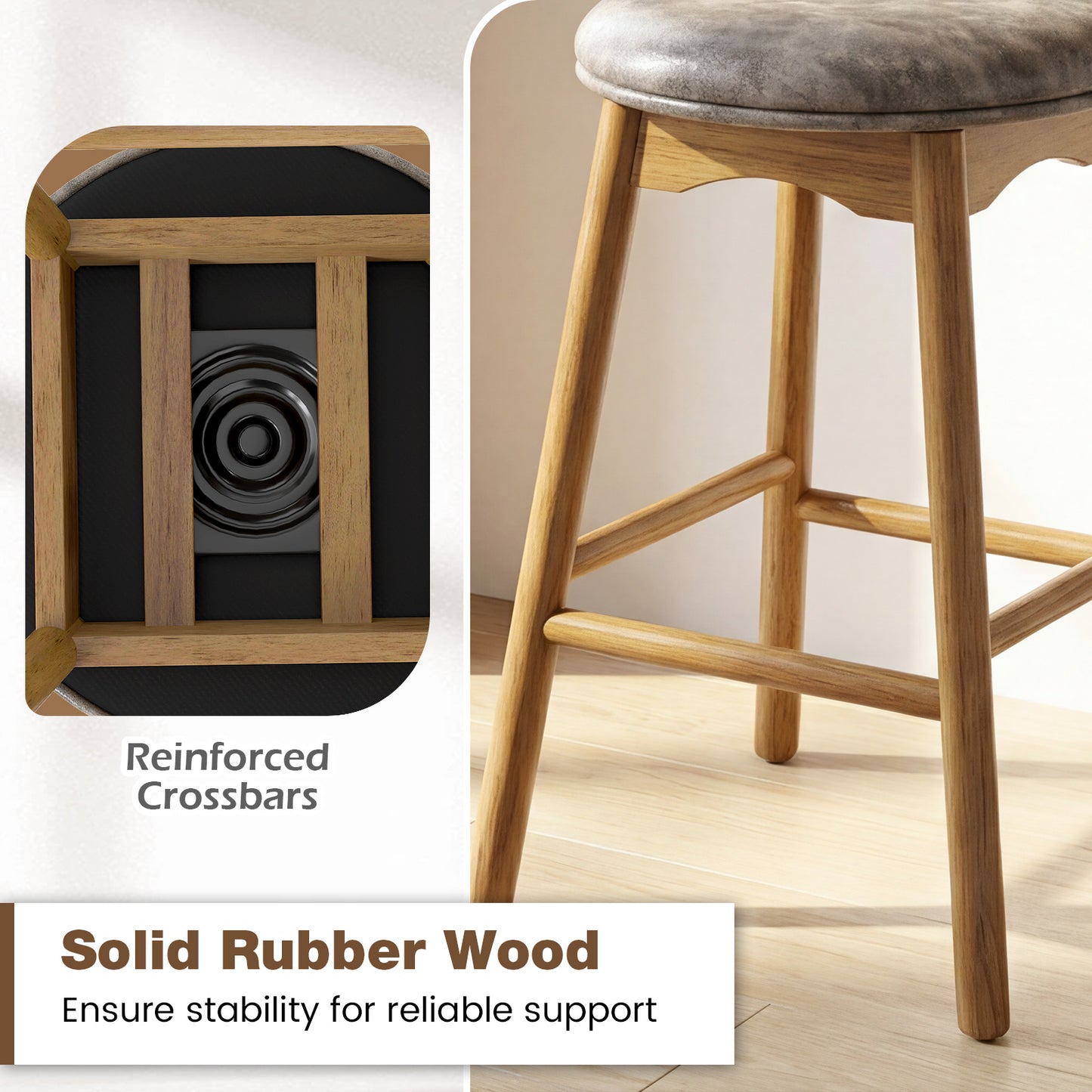 Swivel Counter Height Barstools with Solid Wood Legs and Footrests-Set of 2 Bar Stools at Gallery Canada