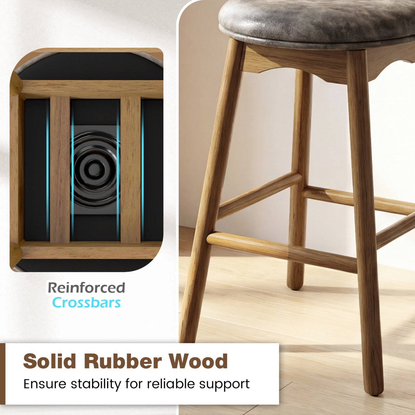 Swivel Counter Height Barstools with Solid Wood Legs and Footrests-Set of 2 Bar Stools at Gallery Canada